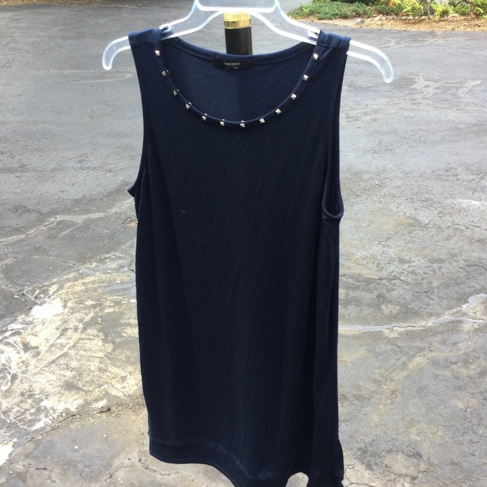 Forever 21 Beaded Round Neck Blue Midi Dress